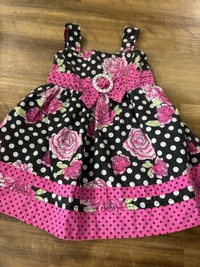 Girls Pink Rose Polka Dot Sundress
